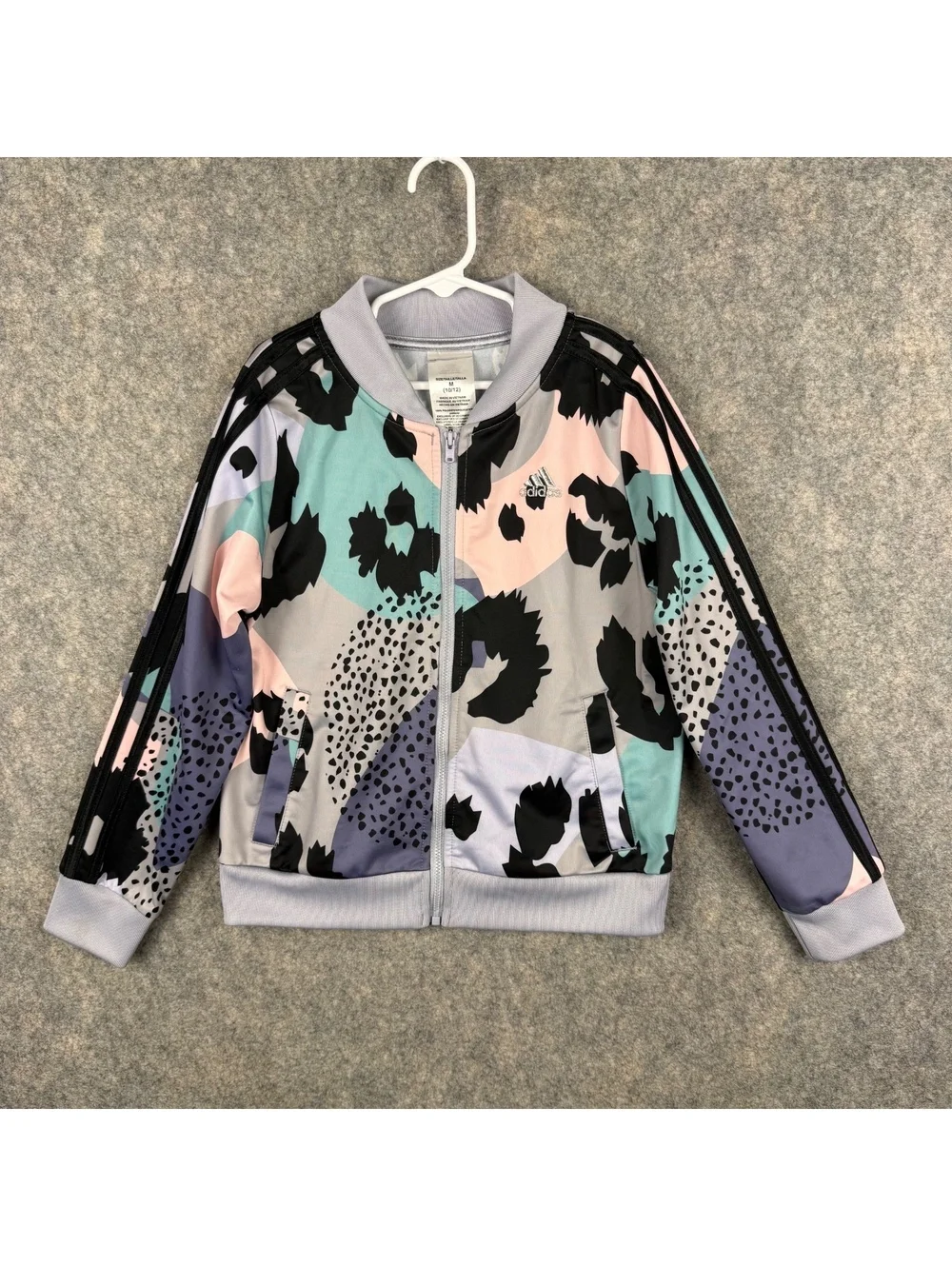 Adidas Adicolor Full Zip Track Jacket Pink Camo Leopard Green Girl’s Medium 130